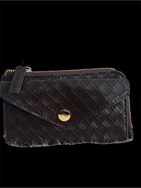 Woven brown faux Leather Card holder Wallet